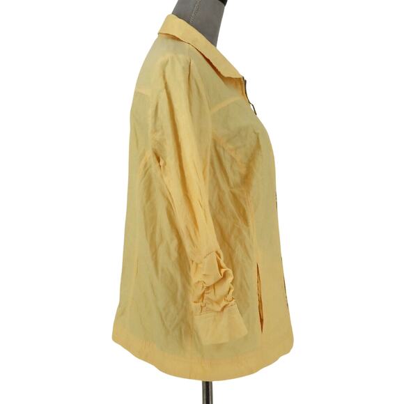 Chicos Jacket 2 Womens Large 12 Yellow Full Zip Ruched Sleeves Crinkle Fabric - Picture 16 of 16